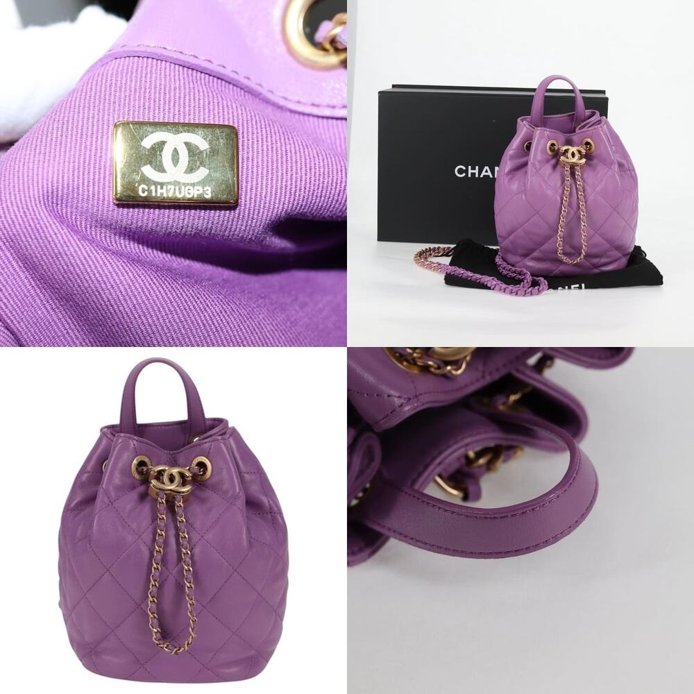 Chanel Chain Matelasse Backpack Lamb Skin Purple CC - Picture 5 of 8